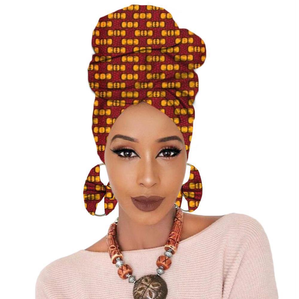 Print turban traditional African headscarf women headtie print headwrap with earring - Surprise store
