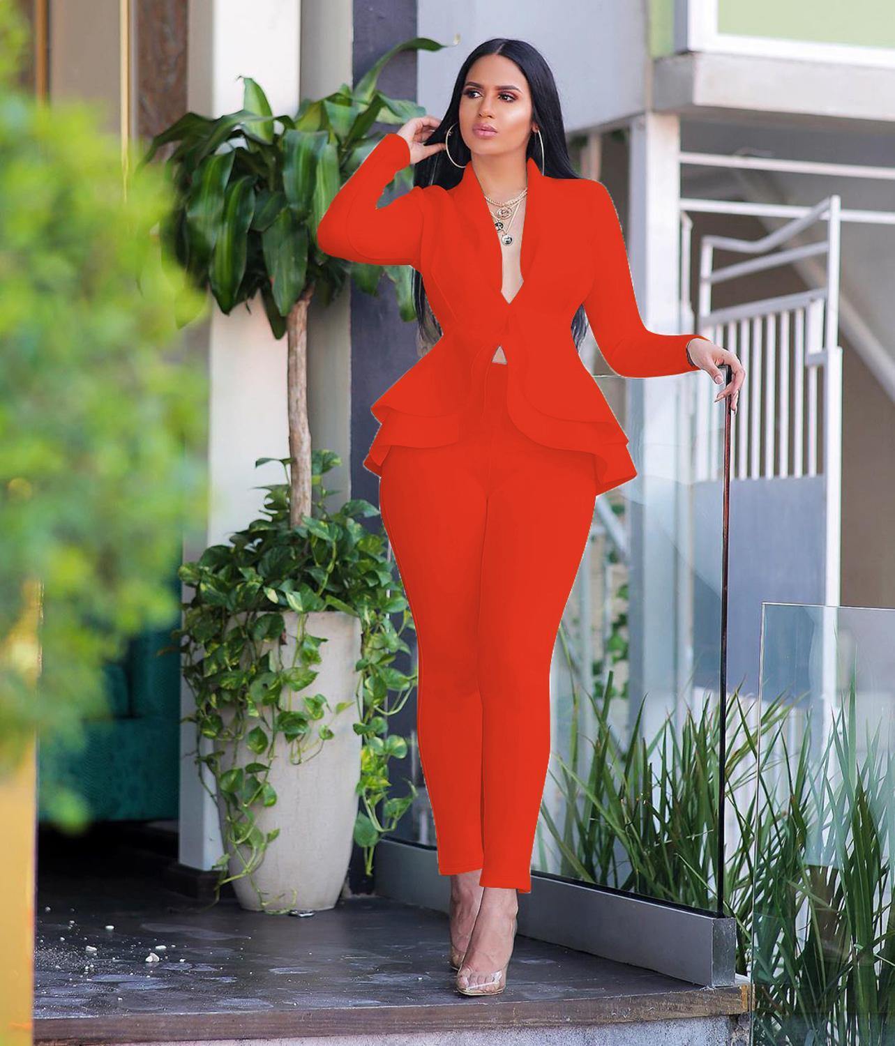 New Women Winter Women's Set Tracksuit Full Sleeve Ruffles Blazers Pencil Pants Suit Two Piece Set Office Lady Outfits Uniform - Surprise store