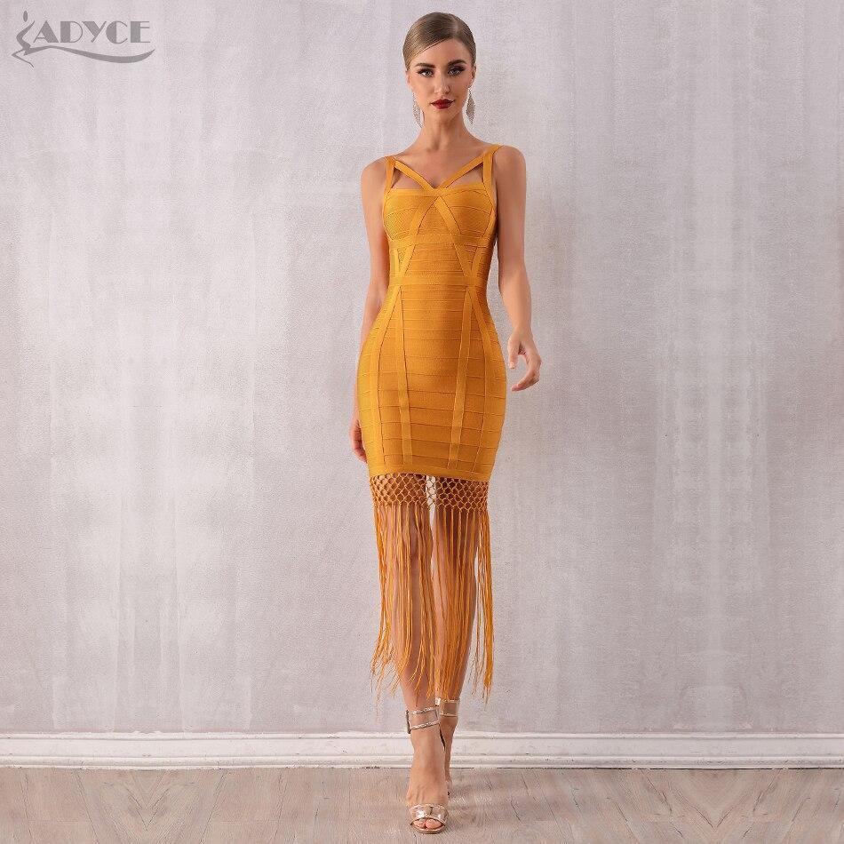 Adyce 2020 New Summer Women Fringe Bandage Dress Vestidos Sexy Sleeveless Tassel Bodycon Club Midi Celebrity Evening Party Dress - Surprise store