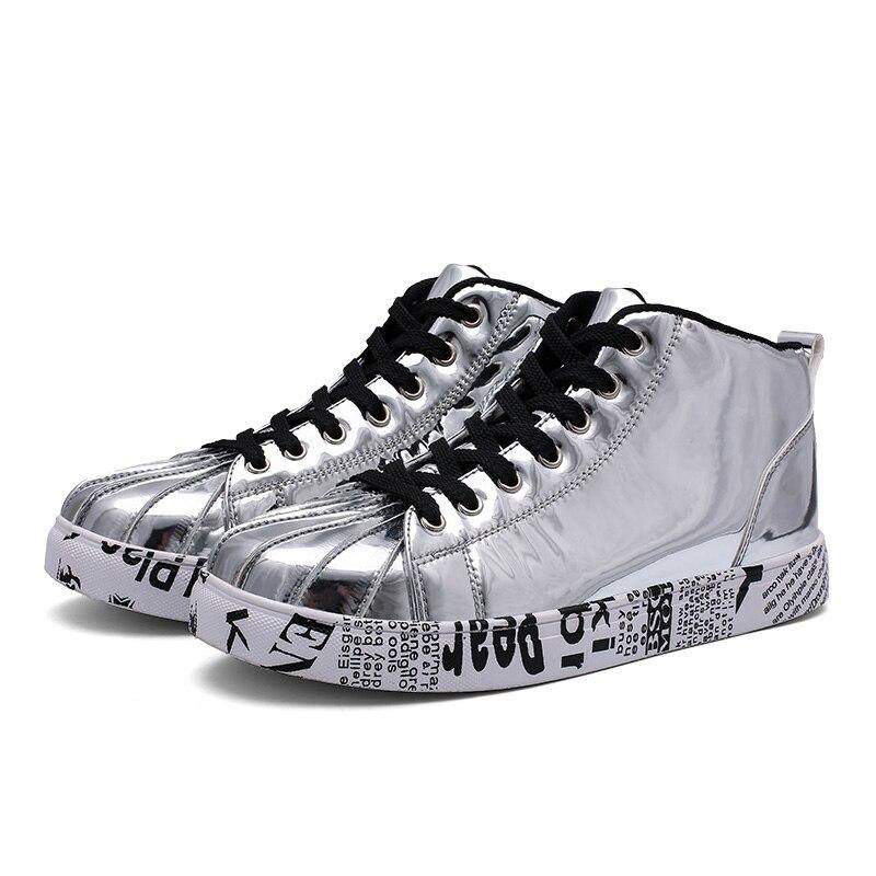 2019 Plus Size 46 Women/Men Fashion Graffiti Sneakers Shoes Bling Lovers Gold Silver Platform Flats Lady Casual krasovki Shoes - Surprise store
