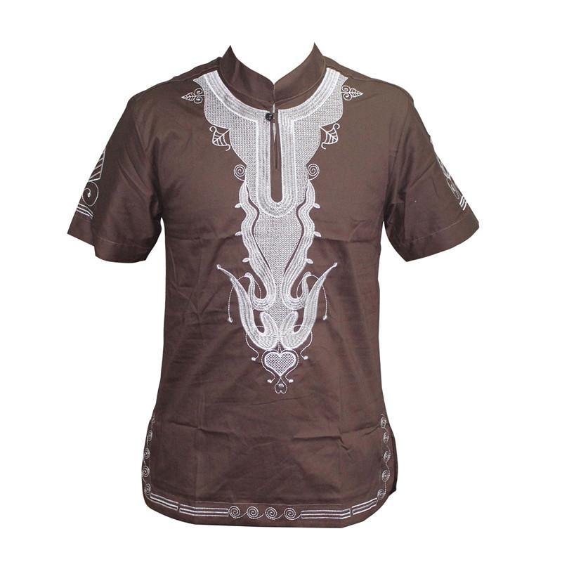 Mr Hunkle Embroidery Summer t-shirt Mandarin Collar Short Sleeve Men's Top Tee Smooth Casual African Traditional Dashiki Shirt - Surprise store