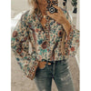 Fanbety Plus size Autumn Chic Blouses women Peacock Floral Print Long Sleeve Shirts women Casual V-neck Boho Blouse Tops Female - Surprise store
