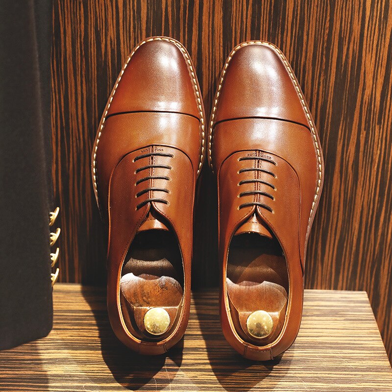 DESAI Men's Genuine Leather Business Dress Shoes Formal Wear Shoes Men Invisible Increase Soft Lining Casual Shoes EU Size 38-45