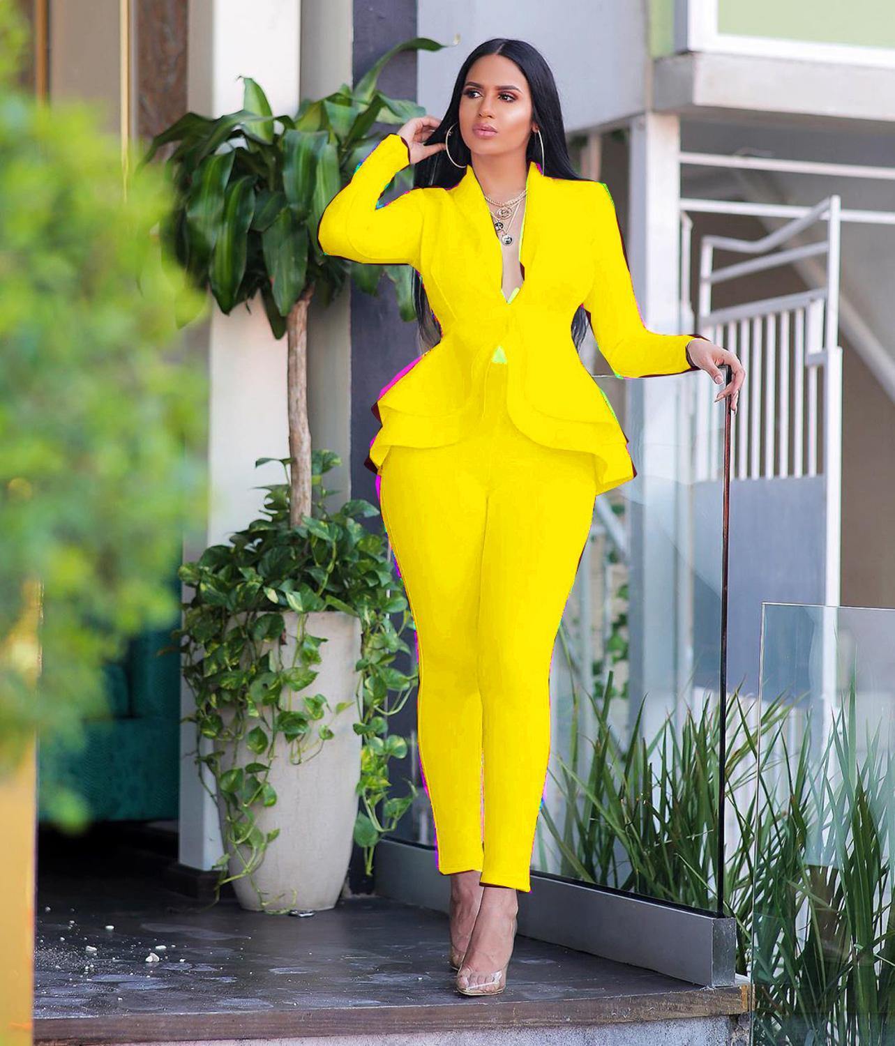 New Women Winter Women's Set Tracksuit Full Sleeve Ruffles Blazers Pencil Pants Suit Two Piece Set Office Lady Outfits Uniform - Surprise store