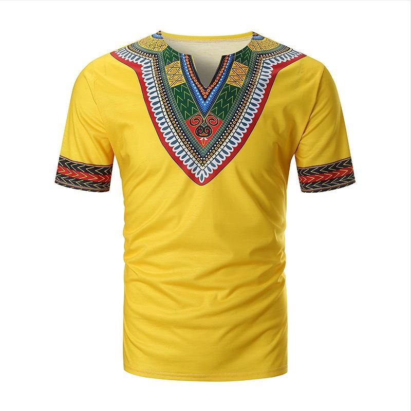 New Arrived Folk-custom T-shirts Men Summer Casual African Print V Neck Pullover Short Sleeve T-shirt Top Blouse camiseta #C - Surprise store