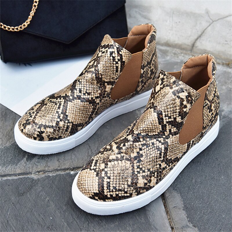 MCCKLE Woman Flat Slip On Casual Shoes Women Autumn Sneakers Platform Ladies Fashion Snake Female Comfortable Plus Size Footwear