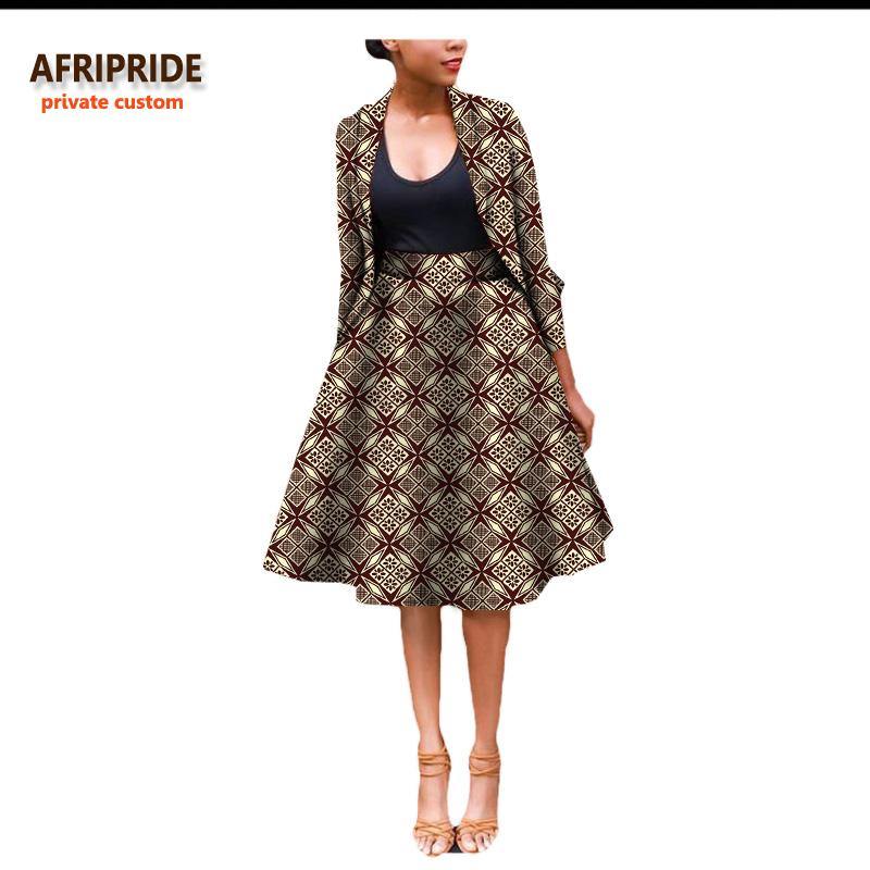 2018 Fall suit for women AFRIPRIDE african lothing two-pieces suit full sleeves top+ knee-length skirt formal work place A722632 - Surprise store
