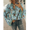 Fanbety Plus size Autumn Chic Blouses women Peacock Floral Print Long Sleeve Shirts women Casual V-neck Boho Blouse Tops Female - Surprise store
