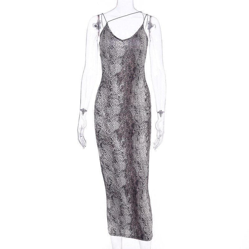 HAOYUAN Sexy Leopard Snake Print Spaghetti Strap Bodycon Midi Dress Women 2020 Summer Fashion Vestidos Night Party Club Dresses