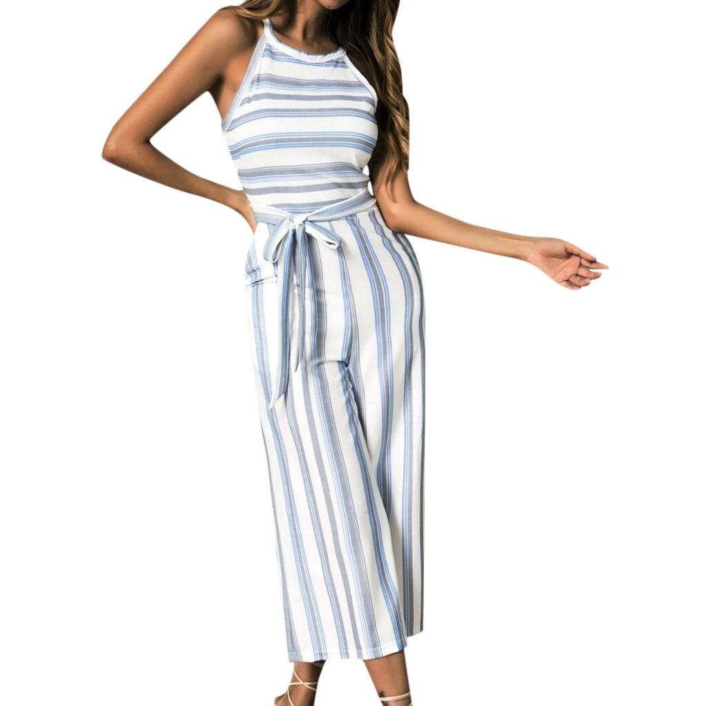 Womail bodysuit Women Summer Sleeveless Long Jumpsuit Multicolor Striped Jumpsuit loose Casual fashion High Quality 2019 A18 - Surprise store