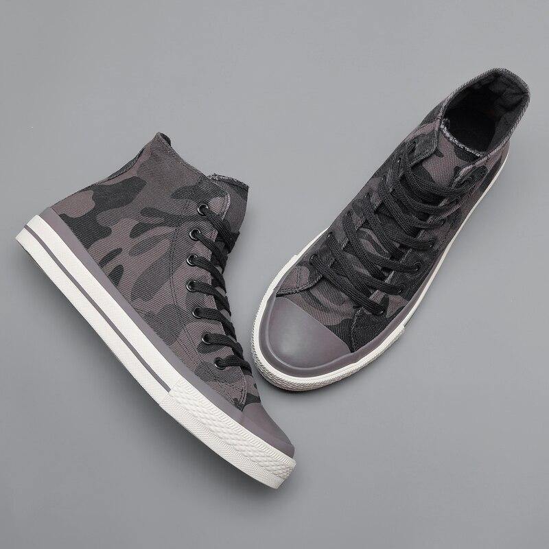 Spring New Men's High-top Canvas Shoes Korean Fashion Camouflage Vulcanized Shoes Round Toe Trend Tie Sneaker Rubber Men Boots - Surprise store