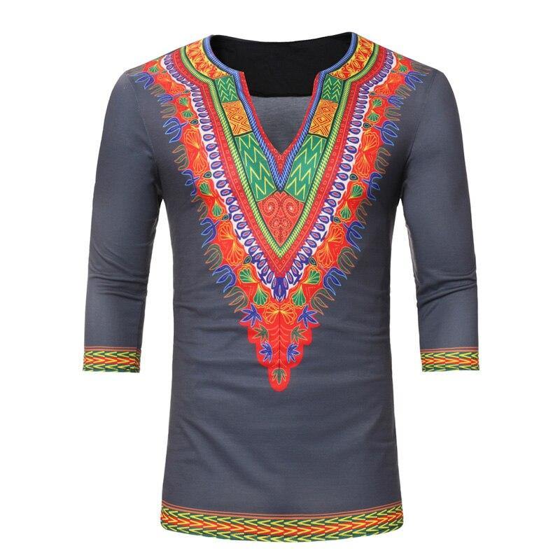 2018 New Fashion African Dashiki Print V Neck T Shirt Men Short Sleeve Casual Tee Shirt Homme Hip Hop Streetwear T-shirt Male - Surprise store