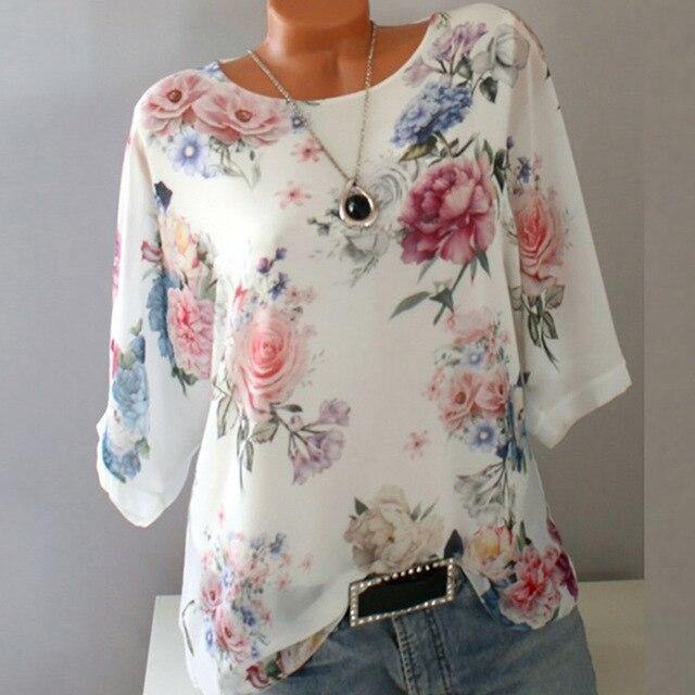 Summer Floral Print Women Blouse 5XL Plus Size Chiffon Blouses Half Sleeve Beach Shirt Office Work Shirts Blusas Feminina Tops - Surprise store