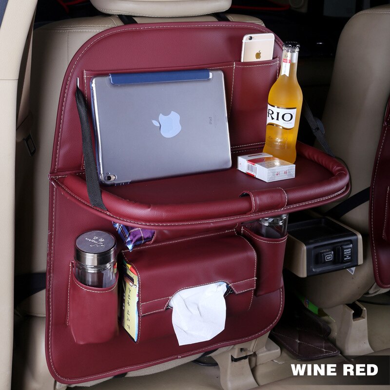 Pu Leather Pad Bag Car Seat Back Organizer Foldable Table Tray Travel Storage Bag Foldable Dining Table Car Seat Storage Bag