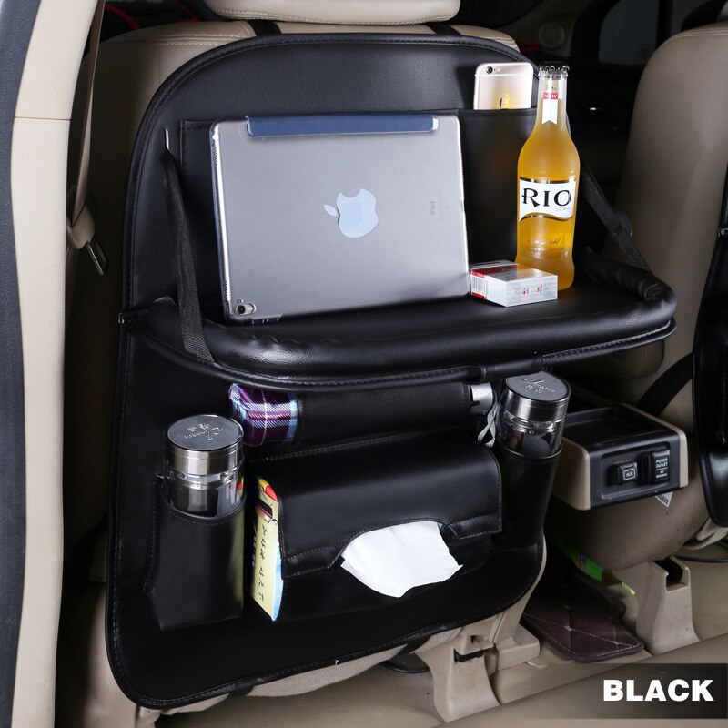 Pu Leather Pad Bag Car Seat Back Organizer Foldable Table Tray Travel Storage Bag Foldable Dining Table Car Seat Storage Bag