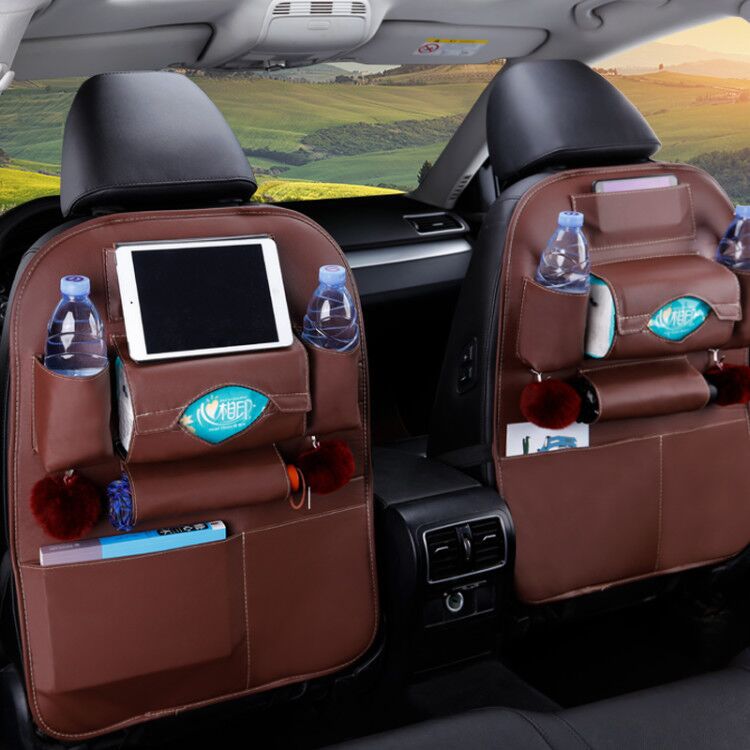 Pu Leather Pad Bag Car Seat Back Organizer Foldable Table Tray Travel Storage Bag Foldable Dining Table Car Seat Storage Bag
