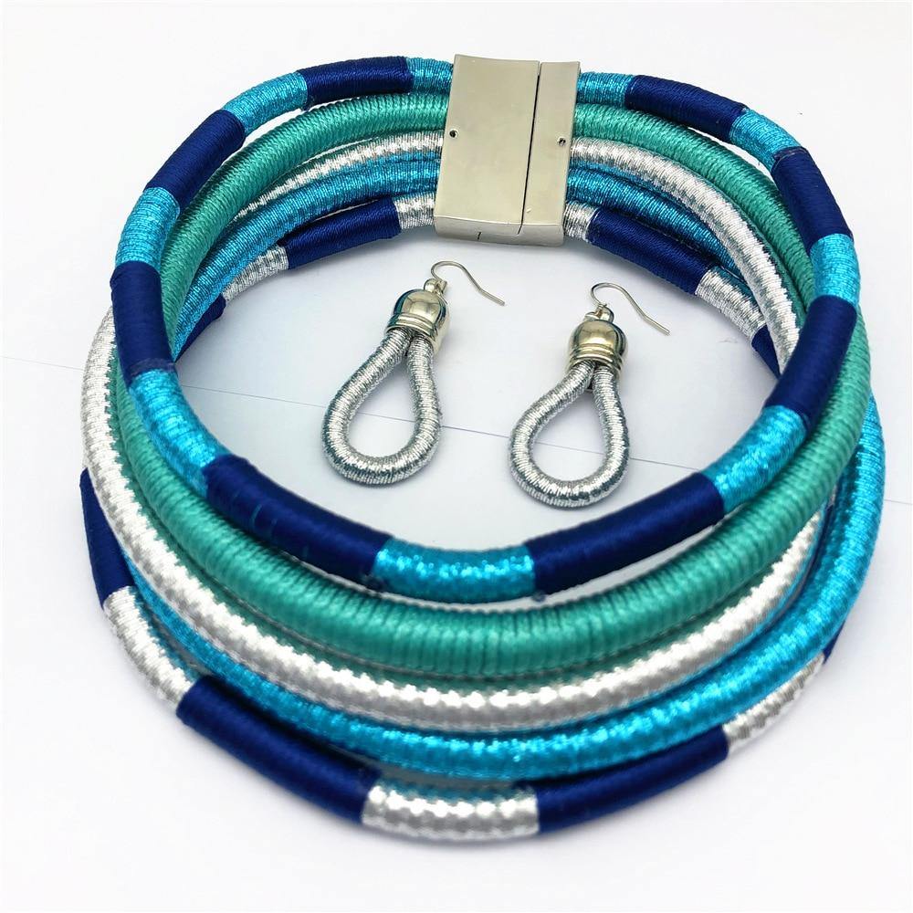 Liffly Brand Necklace Earrings Multi-layer Woven Jewelry Choker Necklace Bridal Wedding African Beads Jewelry Set for Women - Surprise store