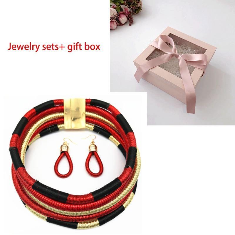 Liffly Brand Necklace Earrings Multi-layer Woven Jewelry Choker Necklace Bridal Wedding African Beads Jewelry Set for Women - Surprise store