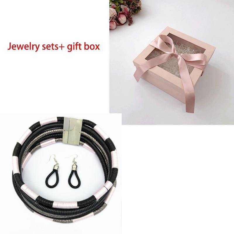 Liffly Brand Necklace Earrings Multi-layer Woven Jewelry Choker Necklace Bridal Wedding African Beads Jewelry Set for Women - Surprise store