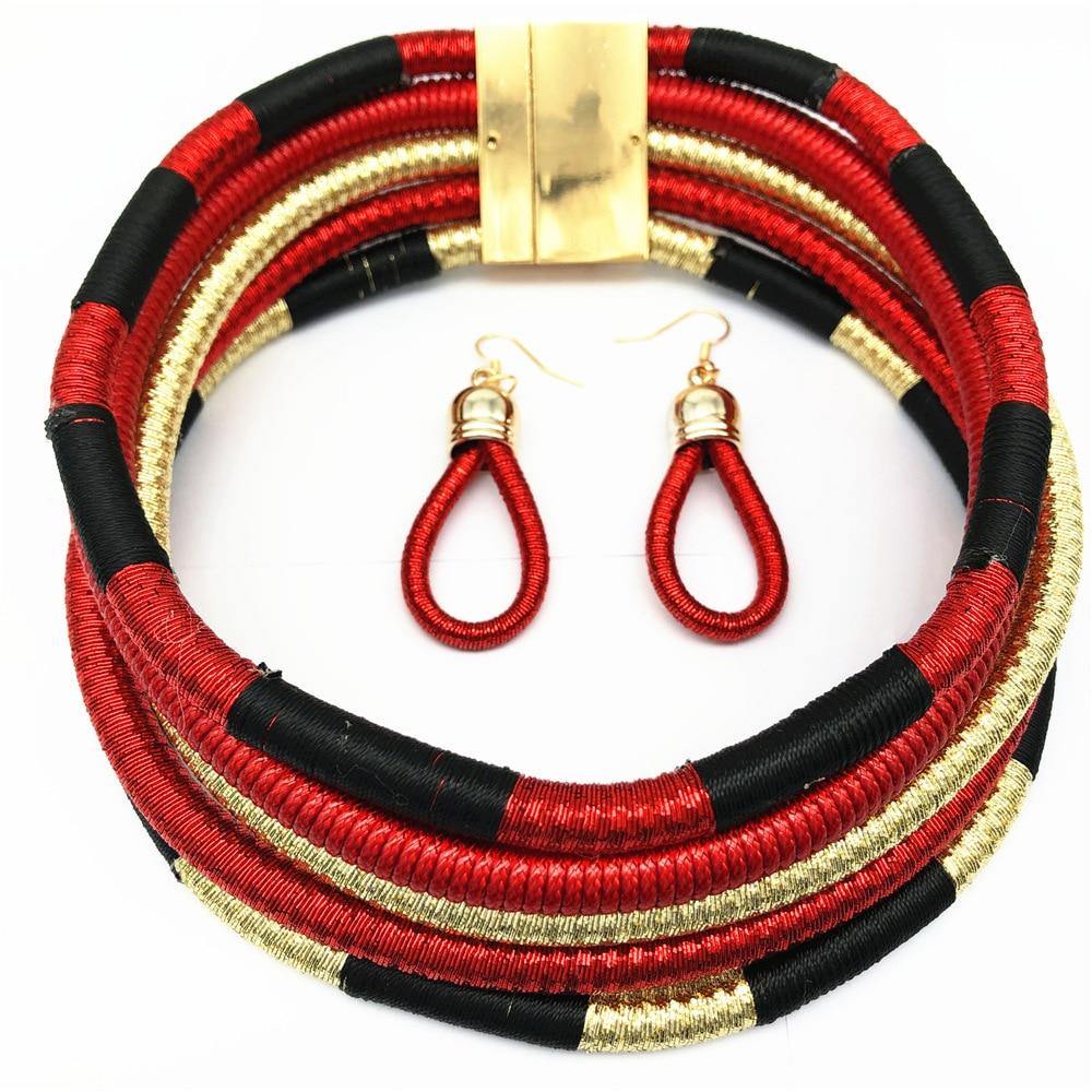 Liffly Brand Necklace Earrings Multi-layer Woven Jewelry Choker Necklace Bridal Wedding African Beads Jewelry Set for Women - Surprise store