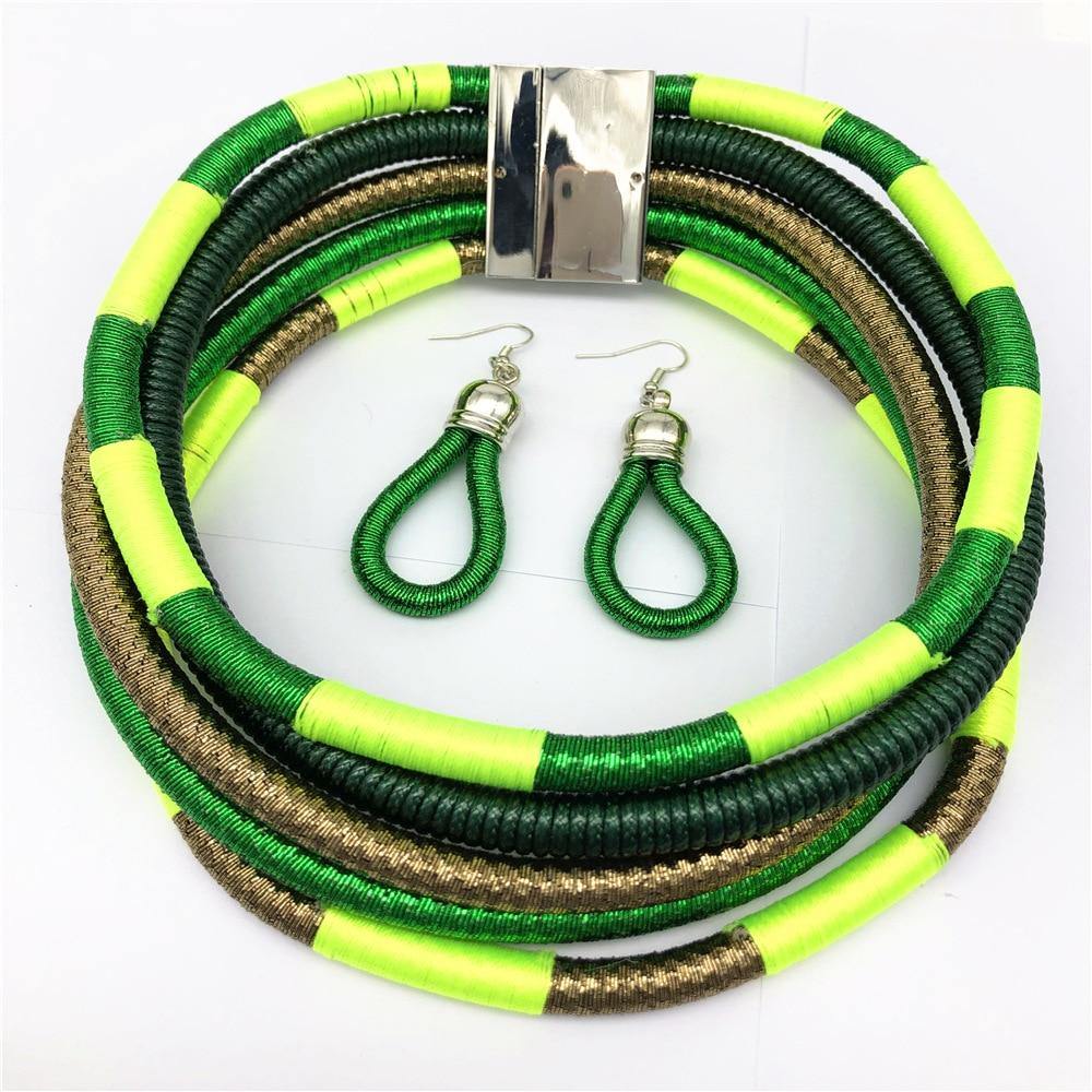 Liffly Brand Necklace Earrings Multi-layer Woven Jewelry Choker Necklace Bridal Wedding African Beads Jewelry Set for Women - Surprise store