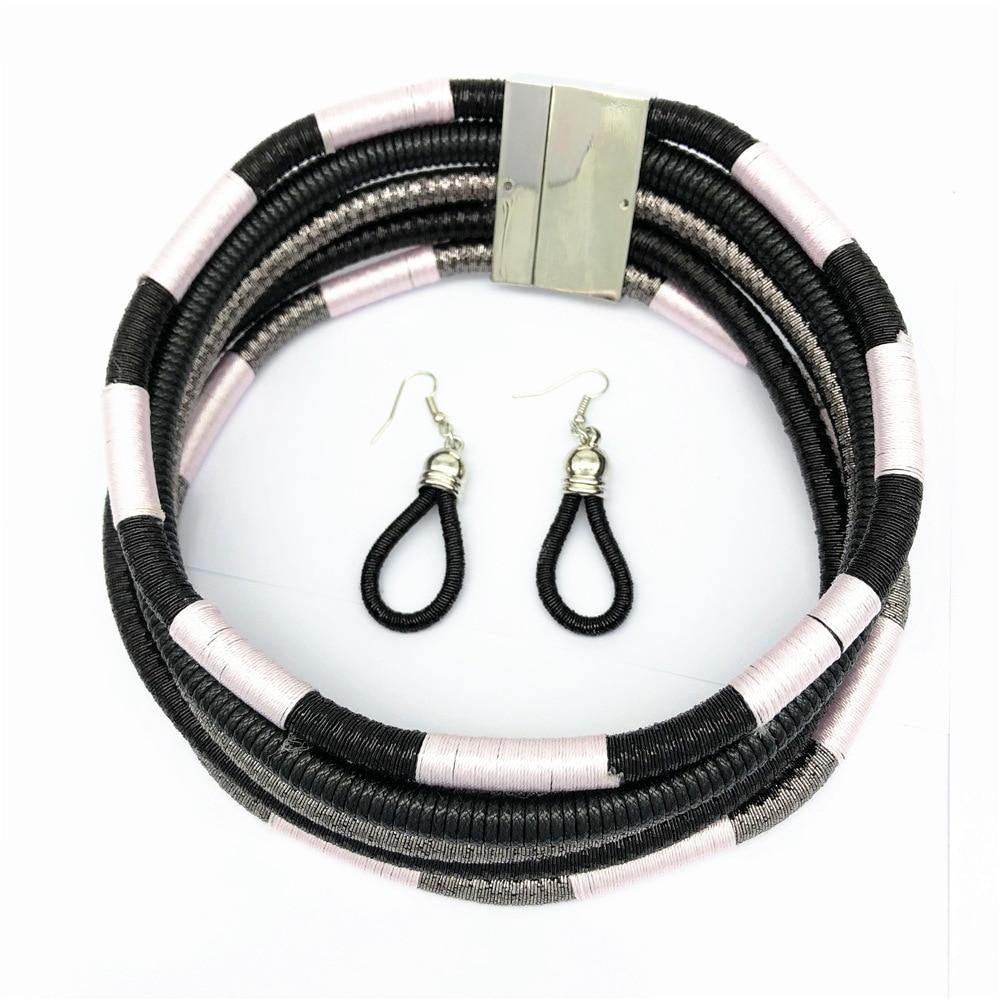 Liffly Brand Necklace Earrings Multi-layer Woven Jewelry Choker Necklace Bridal Wedding African Beads Jewelry Set for Women - Surprise store
