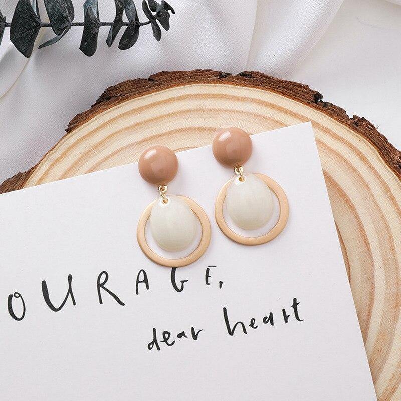 Fashion Candy Color Smooth Acrylic Drop Earrings Simple Geometric Round Button Statement Earrings with stones bijoux femme 2019 - Surprise store
