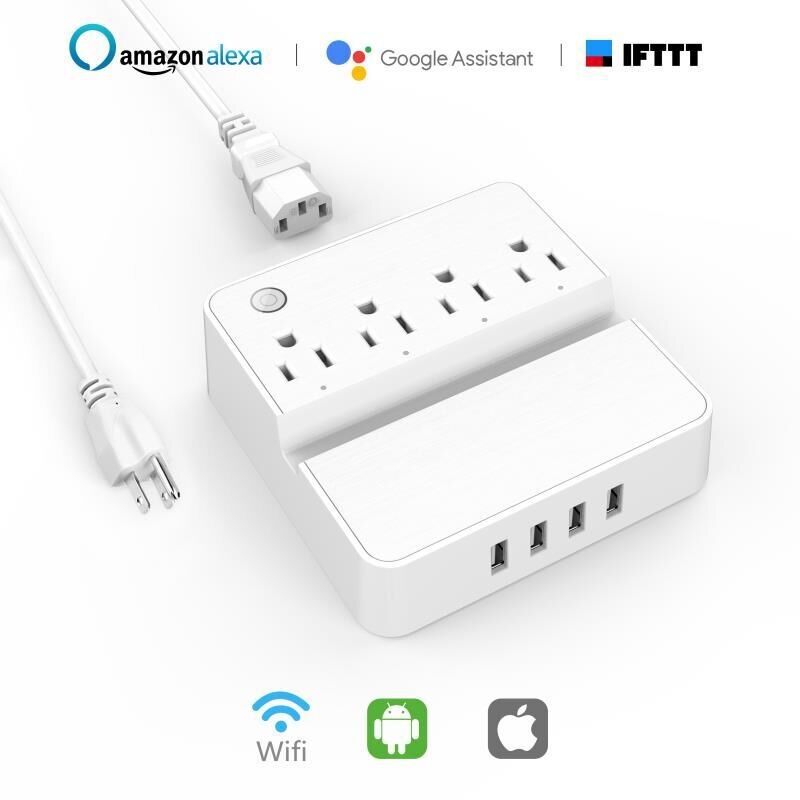 Wifi Smart Power Strip Outlets Surge Protector 4 Way AC US Electrical Plug Sockets with USB Charging Ports 5ft Extension Cord