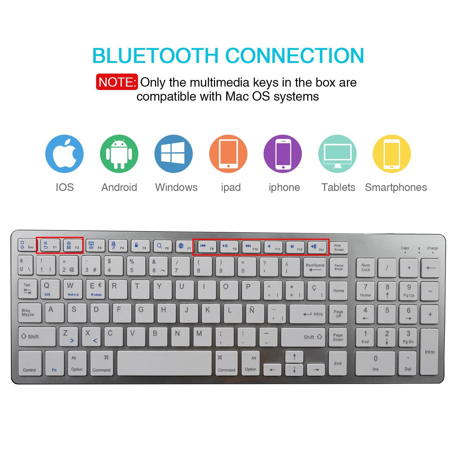 Zienstar Standard Full-Size Wireless Bluetooth Keyboard for Ipad,MACBOOK,LAPTOP,Computer and Android Tablet,Rechargeable Battery - Surprise store
