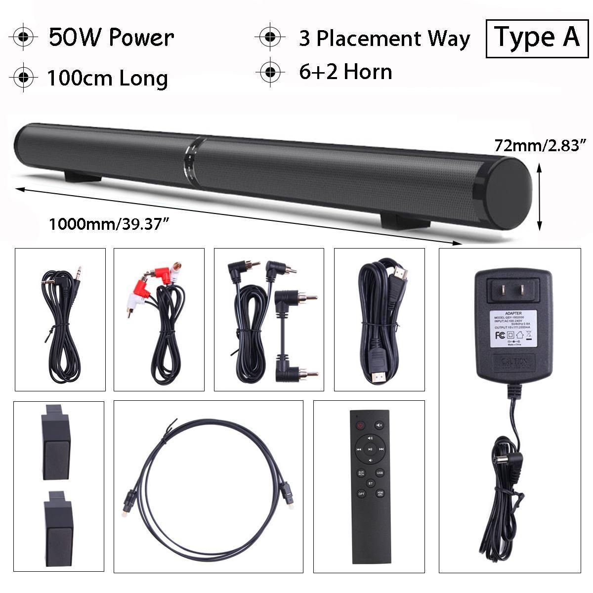 50W Detachable Wireless bluetooth Speaker Soundbar 3D Stereo Support RCA AUX HDMI Home Theatre Computer/PC Wall Bass Subwoofer - Surprise store