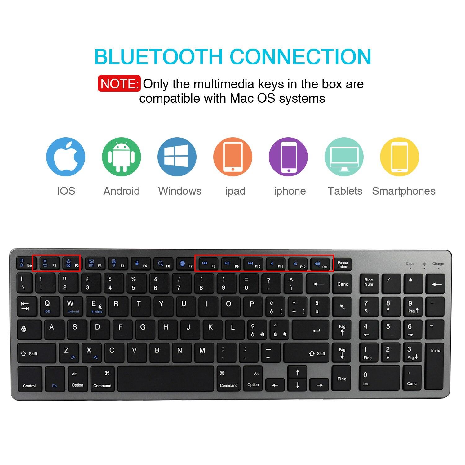 Zienstar Standard Full-Size Wireless Bluetooth Keyboard for Ipad,MACBOOK,LAPTOP,Computer and Android Tablet,Rechargeable Battery - Surprise store