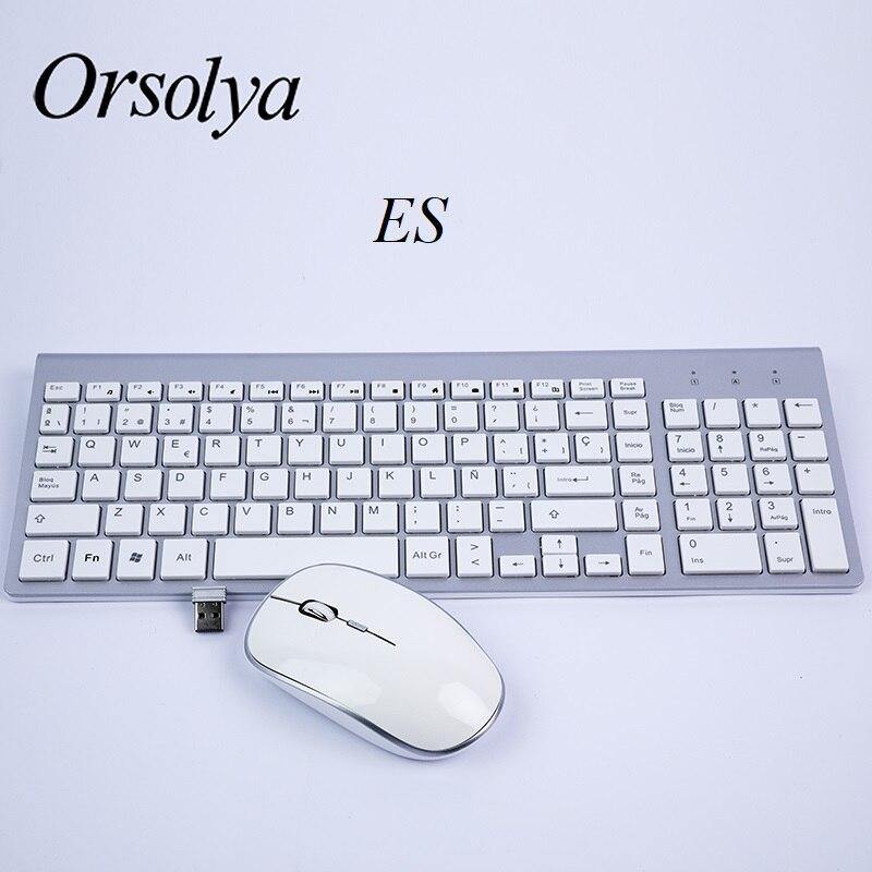 2.4G Wireless Keyboard and Mouse Combo Orsolya Compact full-size keyboard and 2400dpi optical mouse Low noise,English,Spanish,German,Japanese,French,silver&white - Surprise store