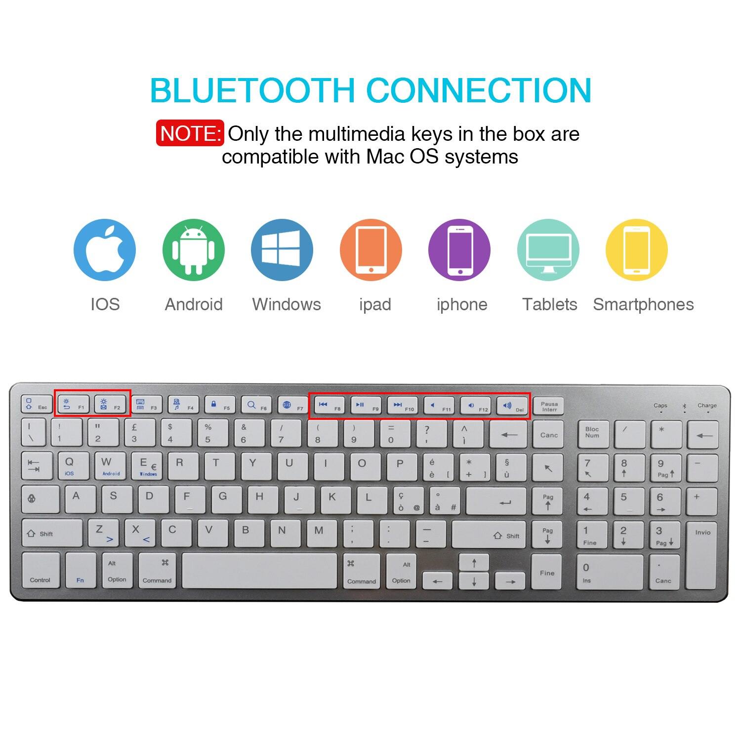 Zienstar Standard Full-Size Wireless Bluetooth Keyboard for Ipad,MACBOOK,LAPTOP,Computer and Android Tablet,Rechargeable Battery - Surprise store