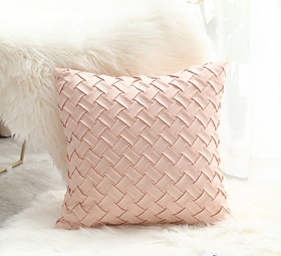 Solid Pink Grey Cushion Cover Soft Faux Suede Home Decorative Pillow Cover Woven Pattern 45x45cm/30x50cm