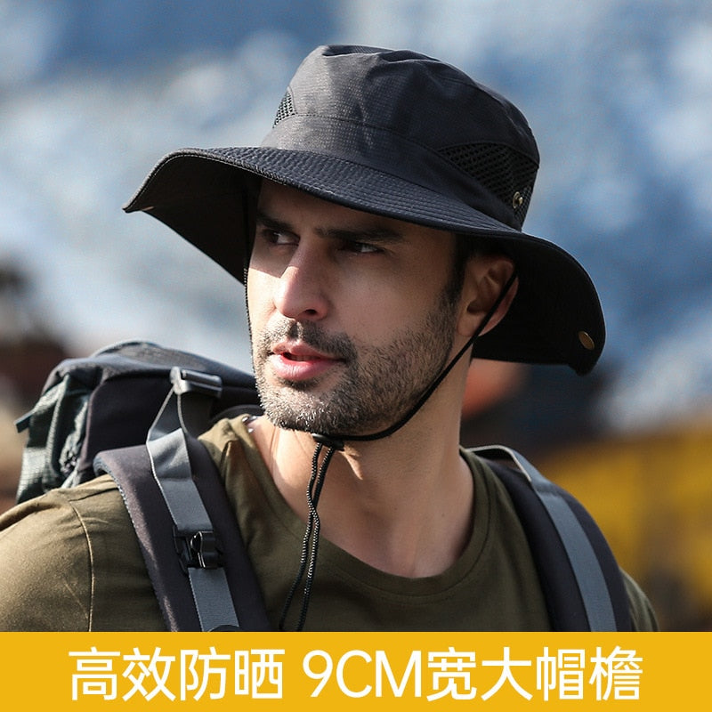 Men's Panama Hat Fisherman Hat Outdoor Breathable Mesh Hiking Hats 9CM Wide Brim Anti-UV Sun Hat Bucket Hat Mountaineering Caps