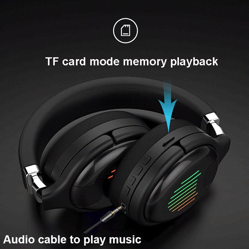 Wireless Bluetooth Headphones with Microphone Gaming Headset Bluetooth 5.0 3D Stereo Foldable LED Light TF Card For Mobile Phone
