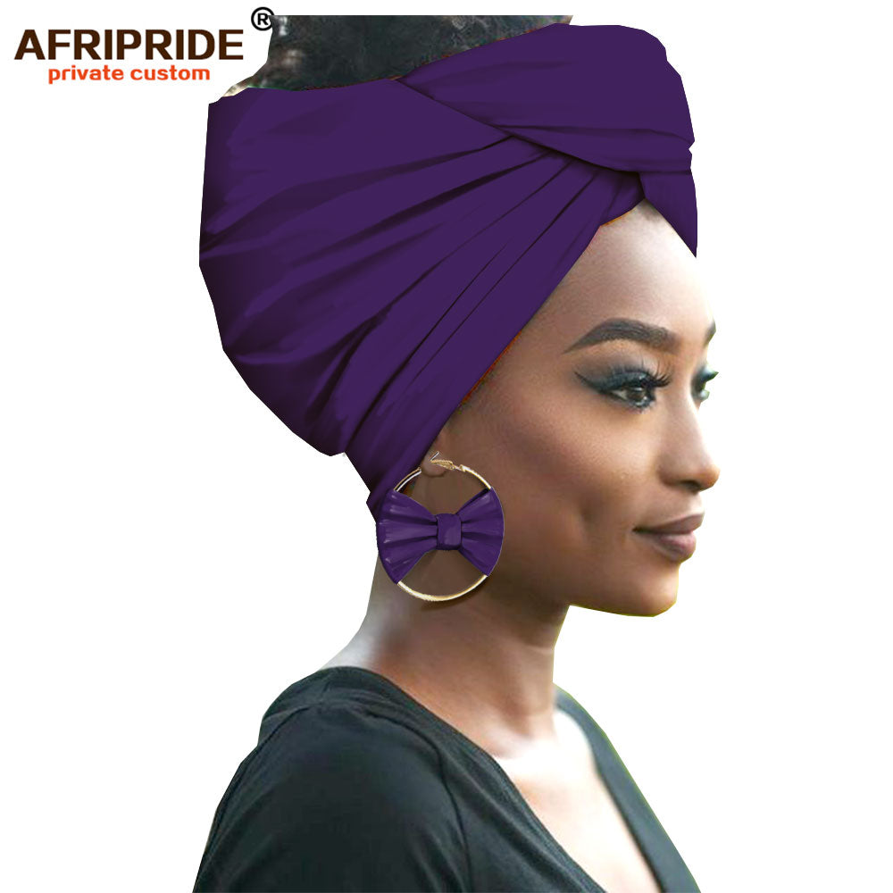 2020 fashion african headwraps+earings 2 piece sets for women bazin riche african head scarf pure cotton A19H002 AFRIPRIDE