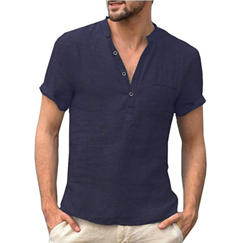 2021KB Summer New Men's Short-Sleeved T-shirt Cotton and Linen Led Casual Men's T-shirt Shirt Male Breathable S-3XL