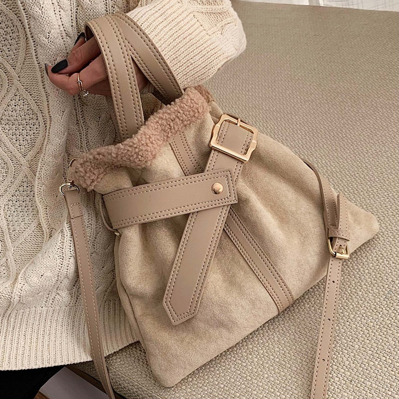 Plush PU Leather Fashion Shoulder Bag Set 2021 Branded Designer Small Tote Bag Crossbody Winter Solid Belt Handbags Female