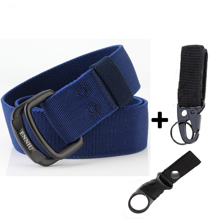 Military Equipment Belt Men Elastic Nylon Tactical Belts For Jeans Pants Solid Strap Canvas Double Ring Metal Buckle Waist Belt