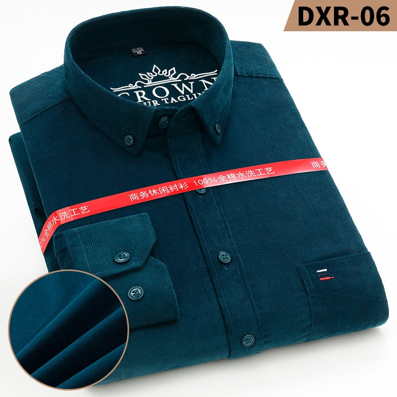 Cotton Corduroy Shirt men long sleeve button collar quality warm easy care regular fit simple business mens casual shirts
