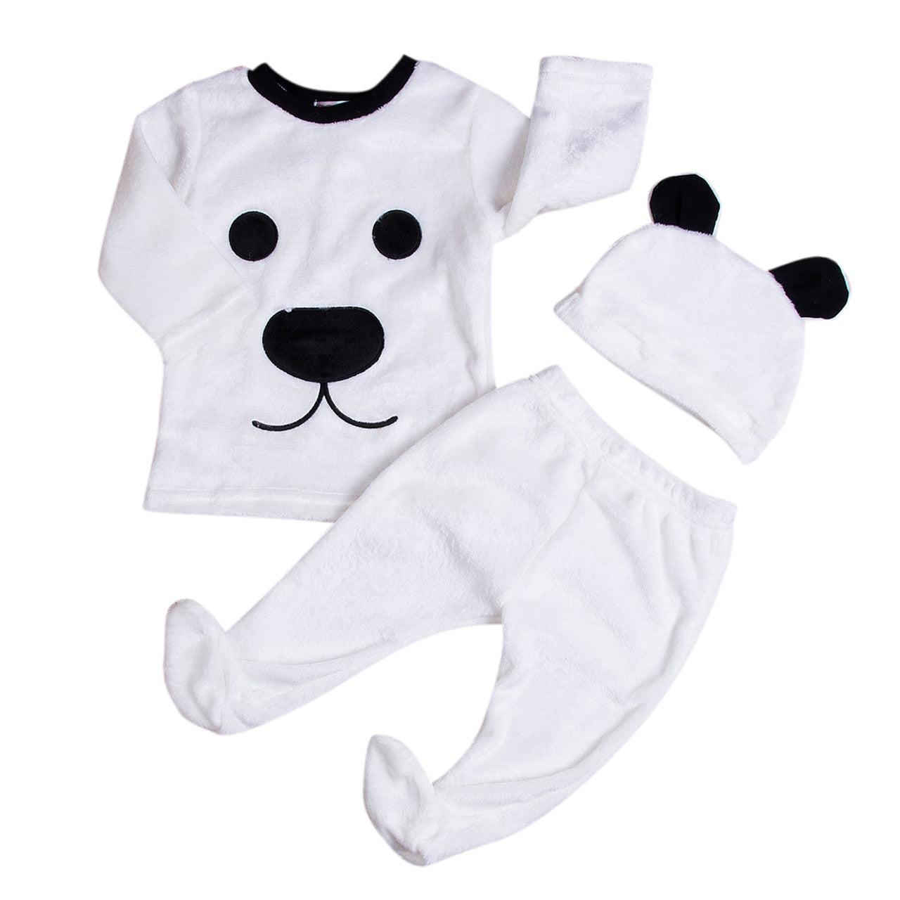 New 3 pieces Newborn Long Sleeve Fleece Bear Top Pant and Hat Set For Baby Boy Warm Winter Kids Clothes