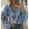 Fanbety Plus size Autumn Chic Blouses women Peacock Floral Print Long Sleeve Shirts women Casual V-neck Boho Blouse Tops Female - Surprise store