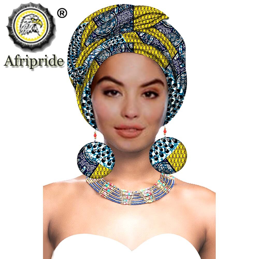 African Turbans African Headwraps for Woman African Headscarf Nigerian Headtie with Matching Earring Dashiki Ankara Wax S20H004