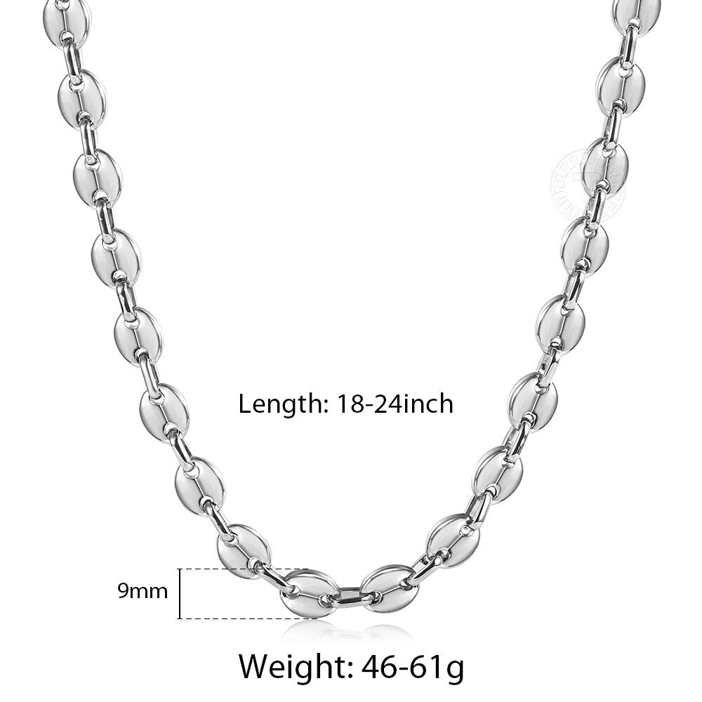 Stainless Steel Marina Coffee Beans Link Chain Necklace for Men Women 7/9/11mm Gold Silver Color Necklace Jewelry Gifts LKNM176