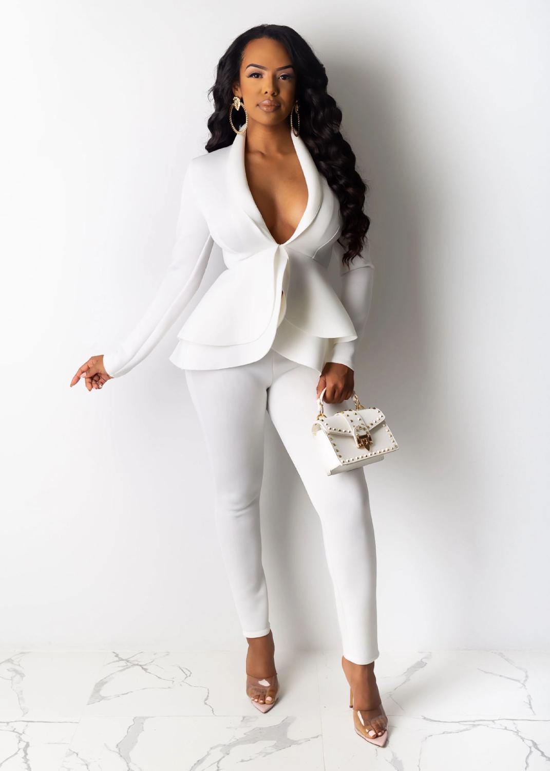 New Women Winter Women's Set Tracksuit Full Sleeve Ruffles Blazers Pencil Pants Suit Two Piece Set Office Lady Outfits Uniform - Surprise store