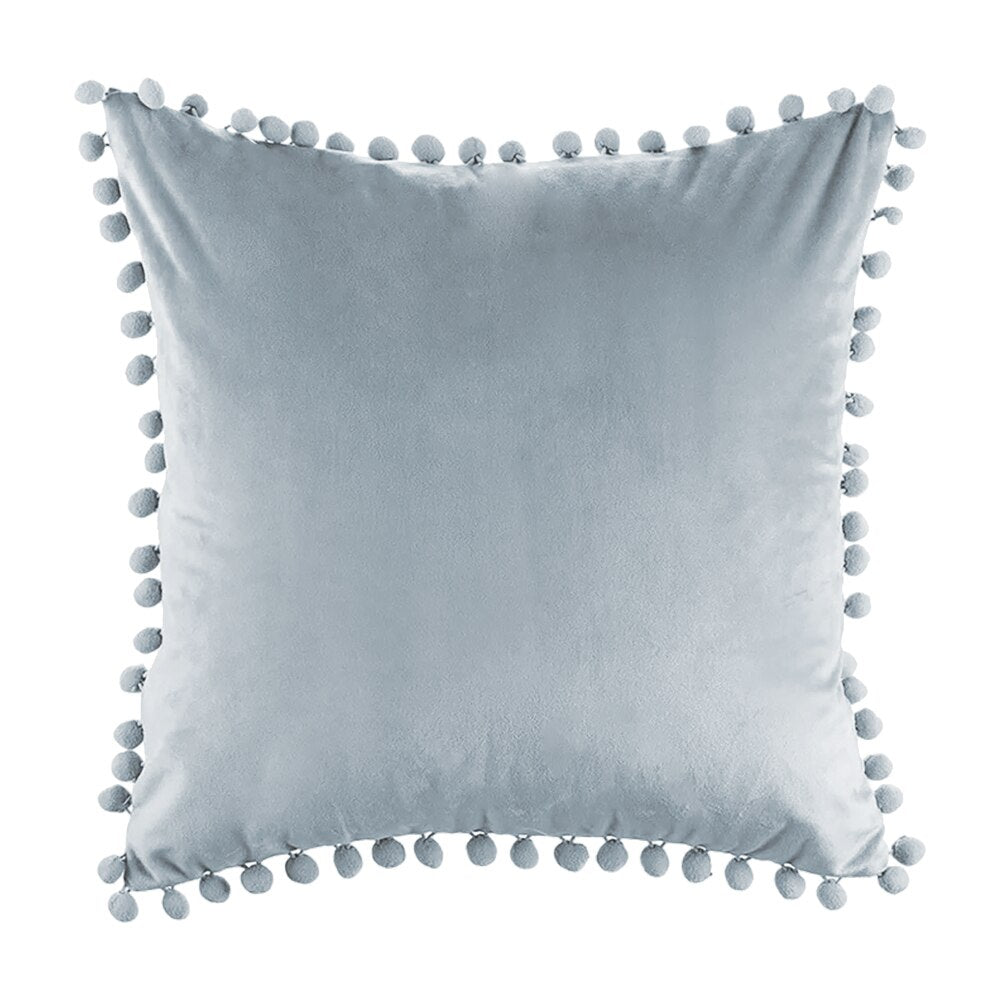 Soft Velvet Pillowcases Solid Cushion Cover Square Decorative Pillows With Balls For Sofa Bed Car Home Throw Pillow