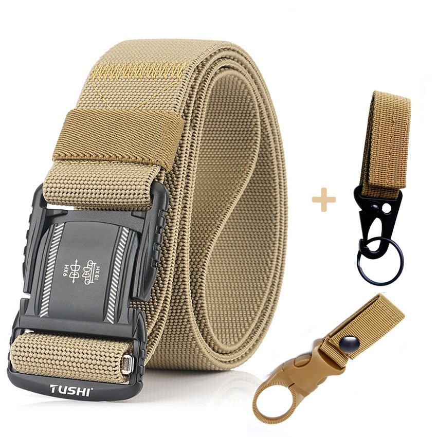 Elastic Men Belt Alloy Magnetic Buckle Outdoor Working Tactical Belt For Jeans Pants Casual Stretch Overalls Male Waist Belt New
