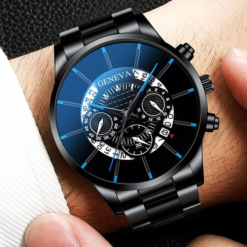2021 Fashion Men's Quartz Watch Classic Black Wristwatch Steel Belt Luxury Calendar Business Watch Herren Uhren Gifts for Men