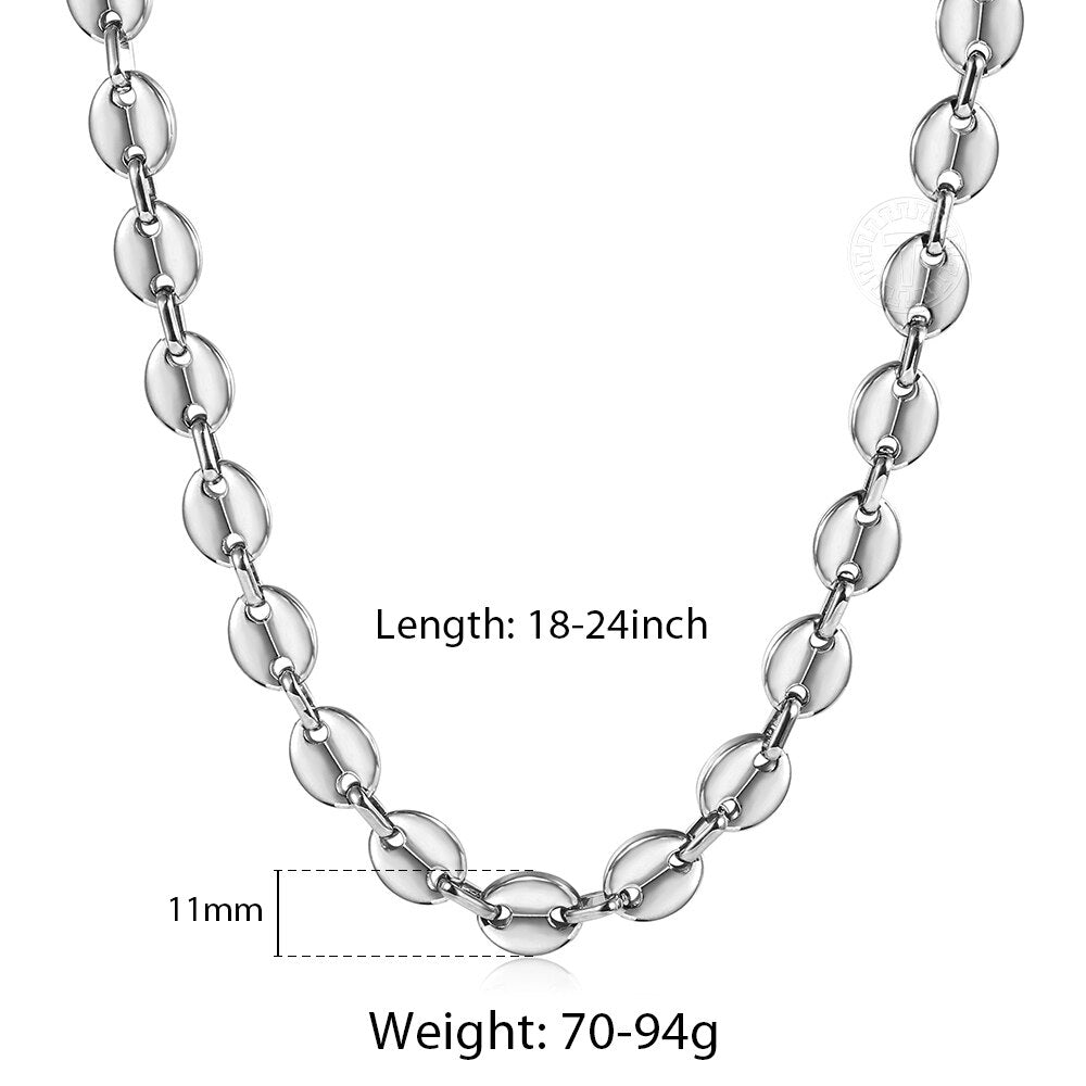 Stainless Steel Marina Coffee Beans Link Chain Necklace for Men Women 7/9/11mm Gold Silver Color Necklace Jewelry Gifts LKNM176